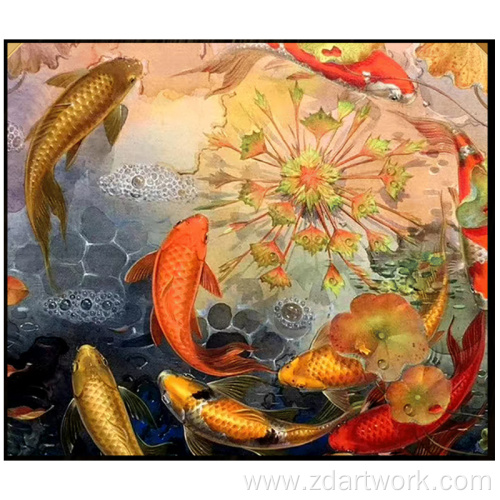 Oil painting Nine fish painting
